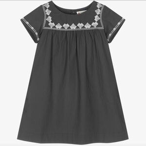 Bonpoint Gray Cotton-Poplin Arabesque Flared Dress With Embroidery Size 10